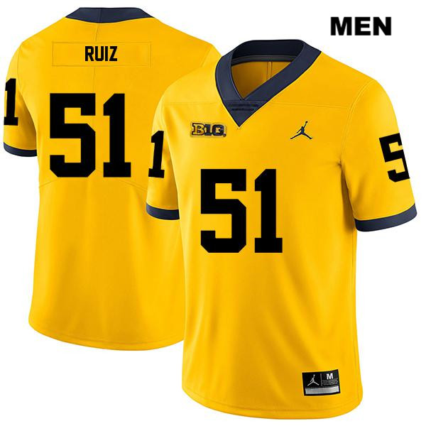 Men's NCAA Michigan Wolverines Cesar Ruiz #51 Yellow Jordan Brand Authentic Stitched Legend Football College Jersey TH25A40JM